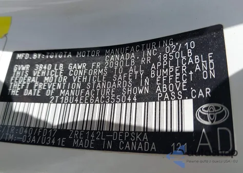 2010 Toyota Corolla S from USA, damaged, VIN 2T1BU4EE6AC355044